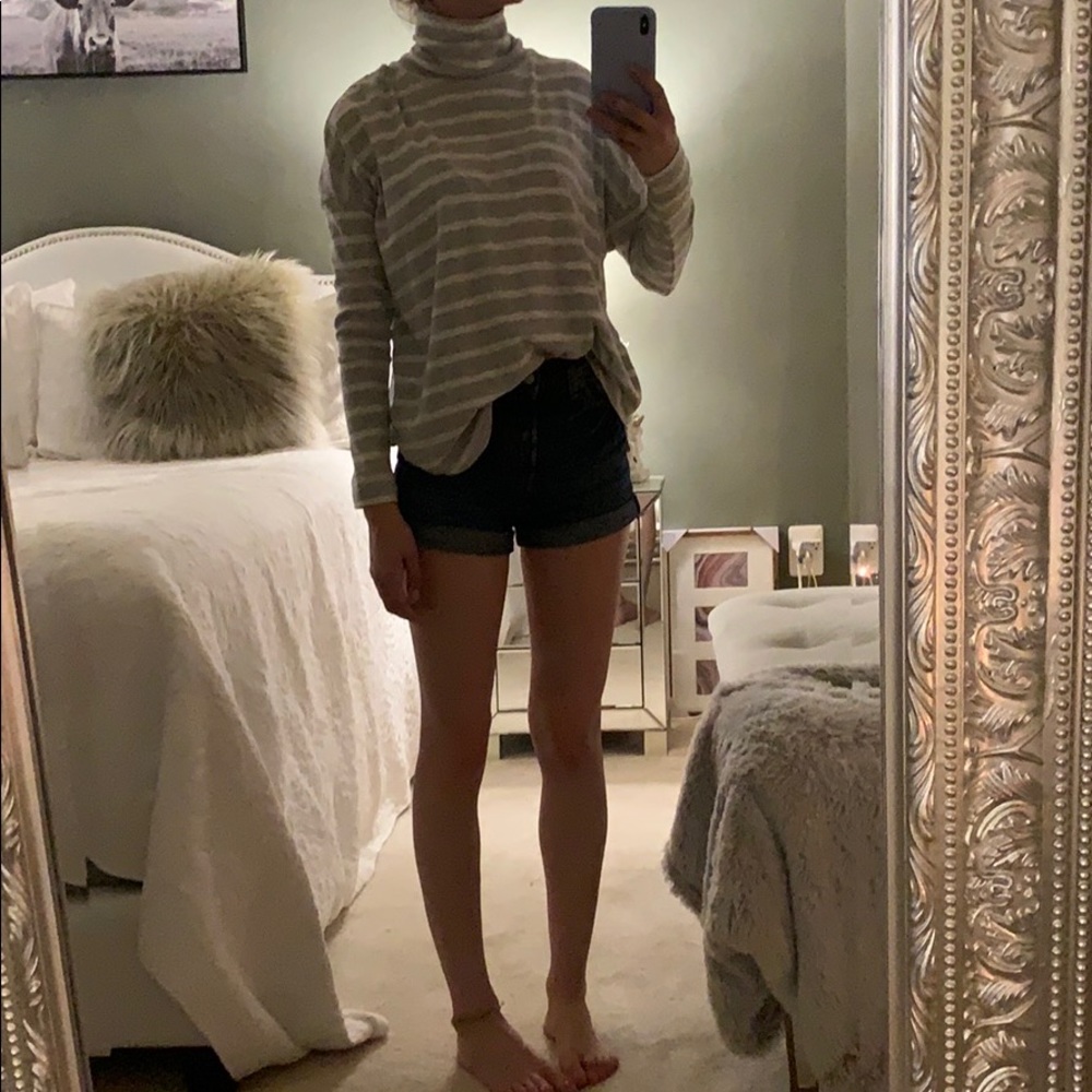 Gray and White Striped Turtleneck